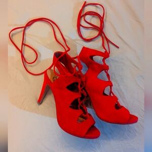 Elegant Red Lace-Up Heels